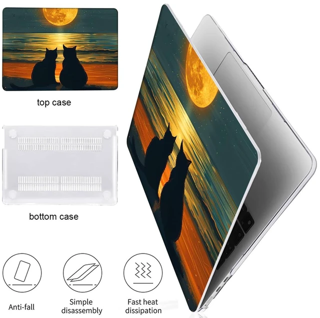 Alt view image 4 of 5 - LCMOCICO for 2026 MacBook Air 13 Inch Case M5 A3449 M4 A3240 A3113 M3 A2681 M2 2026 2025 2024 2023 2022 Release, Pattern Plastic Hard Shell Case Cover for MacBook Air 13.6inch M5, Cat Watching Moon