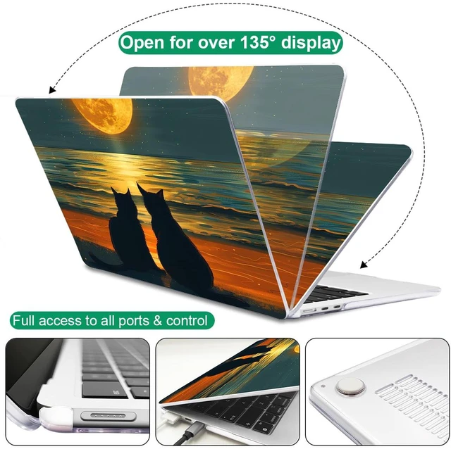 Alt view image 5 of 5 - LCMOCICO for 2026 MacBook Air 13 Inch Case M5 A3449 M4 A3240 A3113 M3 A2681 M2 2026 2025 2024 2023 2022 Release, Pattern Plastic Hard Shell Case Cover for MacBook Air 13.6inch M5, Cat Watching Moon