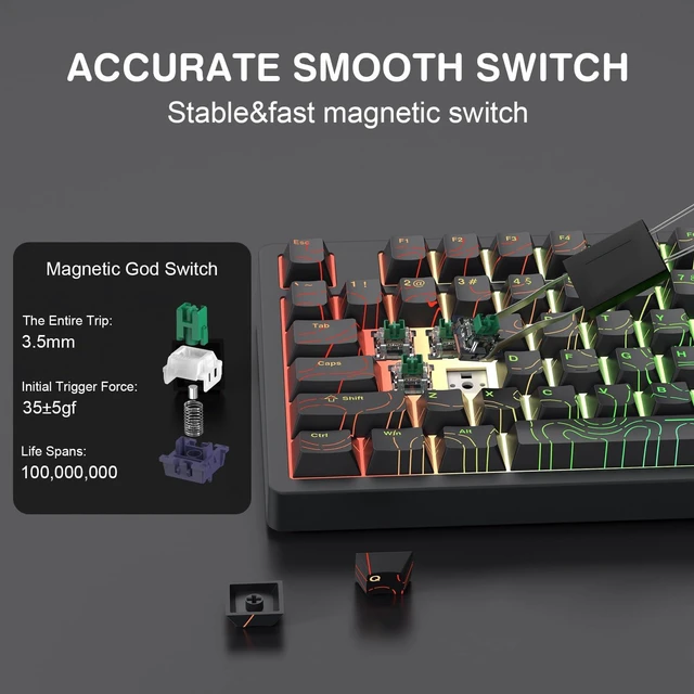 Alt view image 3 of 5 - Cmokifuly x MCHOSE Jet75 Magnetic Keyboard, 75% Wired Hall Effect Gaming Keyboard (Topograhic Black, God Switch)