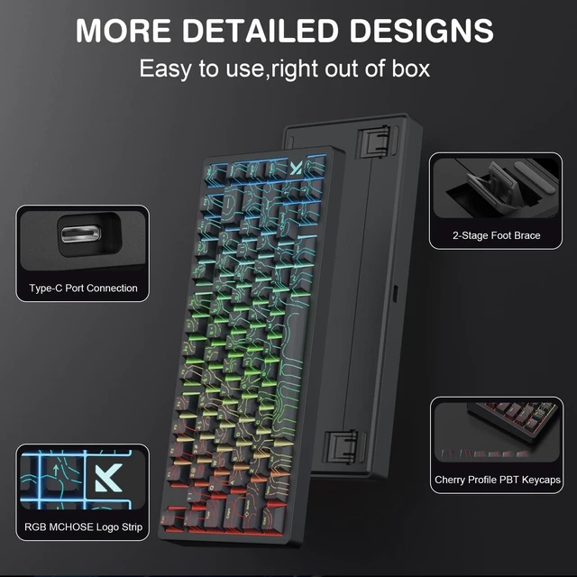 Alt view image 4 of 5 - Cmokifuly x MCHOSE Jet75 Magnetic Keyboard, 75% Wired Hall Effect Gaming Keyboard (Topograhic Black, God Switch)
