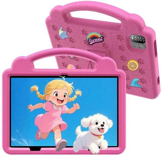 Main image of VOLENTEX 10 Inch Kids Tablet with Handle Case,Android 15 Tablets for Age 3-12,64GB Educational Pad,Parental Control,5G WIFI6,Dual Camera,6000mAh,Bluetooth (Pink)
