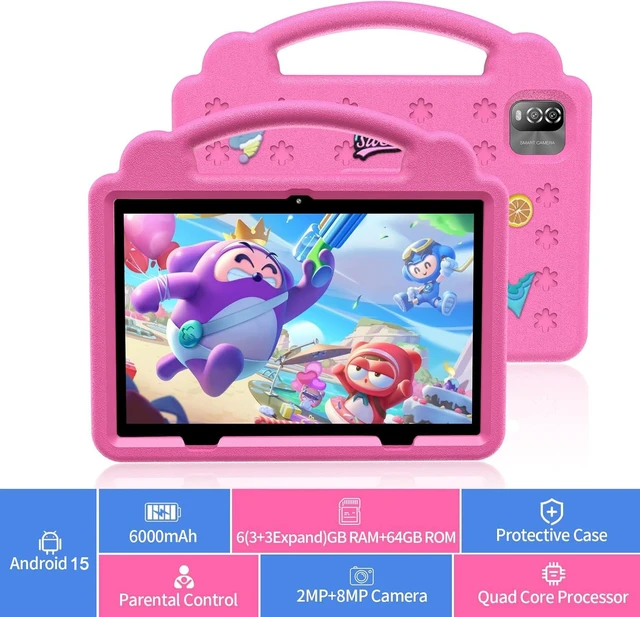 Alt view image 2 of 5 - VOLENTEX 10 Inch Kids Tablet with Handle Case,Android 15 Tablets for Age 3-12,64GB Educational Pad,Parental Control,5G WIFI6,Dual Camera,6000mAh,Bluetooth (Pink)