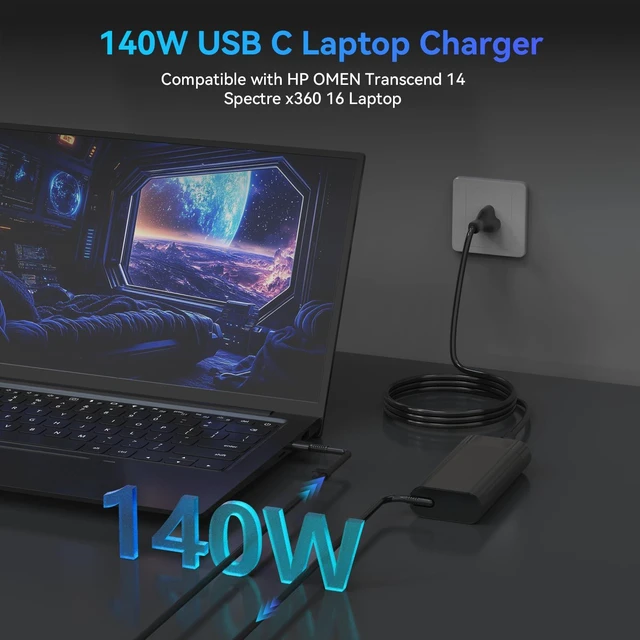 Alt view image 2 of 5 - Ruilezyo 140W USB-C Laptop Charger Compatible with HP ZBook 8 G1i G1ak G2i G2a 14 16 inch Mobile Workstation PC, ZBook Ultra G1a 14, OMEN Transcend 14-fb0000 Max 16-ah0000, Spectre X360 16-aa0000