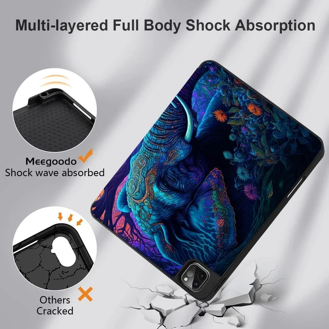 Alt view image 5 of 5 - MEEgoodo Case for iPad Pro 12.9 Case M2 6th/5th/4th/3rd Generation 2022 2021 2020 2018, Protective Tablet Cover with Soft Back Shell for Kids, Elephants
