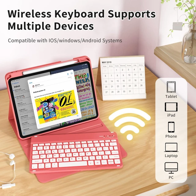 Alt view image 4 of 5 - kenke Keyboard Case for iPad (A16) 11'' 2025, 10th Generation 10.9'' 2022