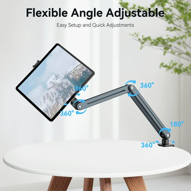 Alt view image 2 of 5 - Mechrig Aluminum Tablet Stand Holder - 360 Adjustable & Foldable Phone iPad Holder for Desk Mount, Dual-Device Desk Clamp for iPad Pro/Air/Mini, Samsung Galaxy Tab, Kindle, Phones 4-13"-931010