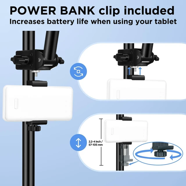 Alt view image 2 of 5 - Tablet Holder for Microphone Stand with Power Bank Clip, iPad Music Stand