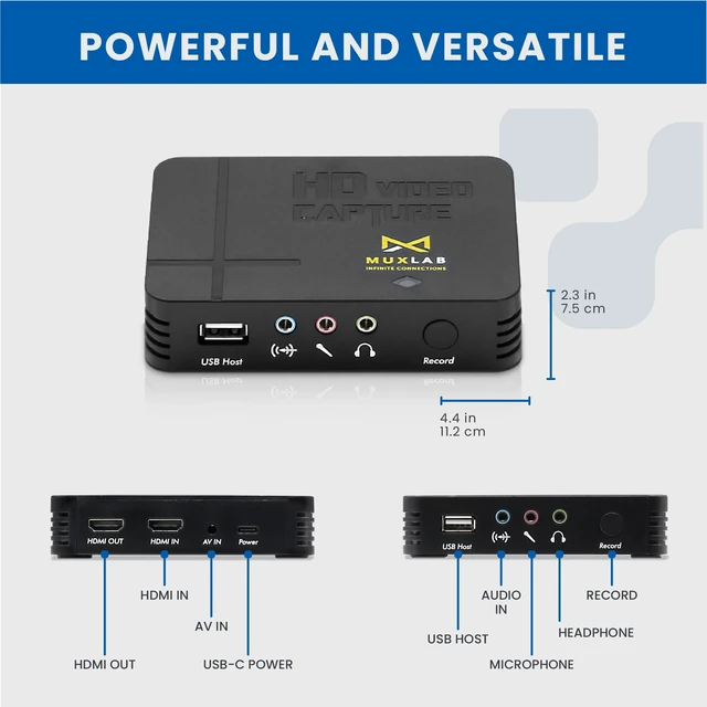 Alt view image 2 of 5 - MuxLab Video Capture Recorder Device ^^ HDMI to USB Recorder ^^ Capture Video 1080P 60FPS ^^ Save 1080P 30FPS ^^ for PC, Game Consoles, TV Set Top Boxes ^^ No Driver Required ^^ Portable Game Recorder
