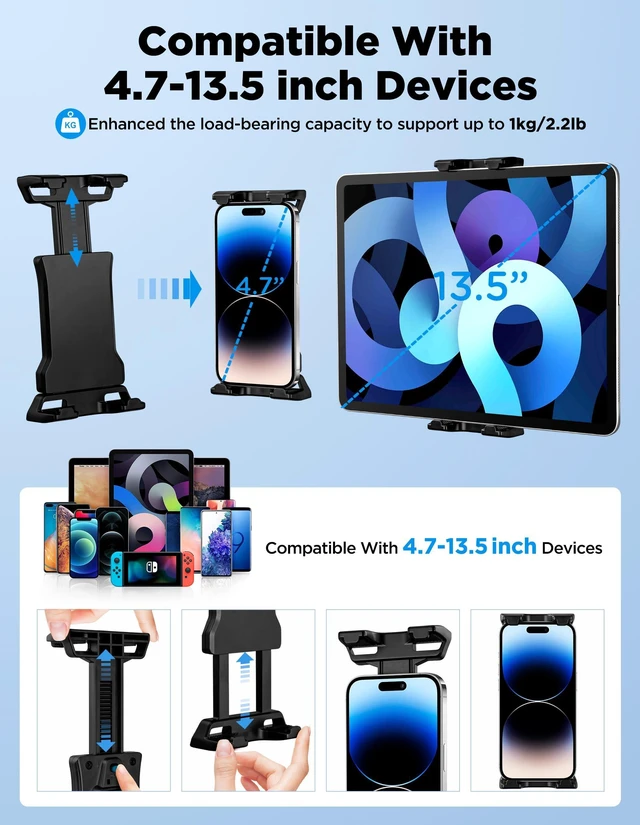Alt view image 4 of 5 - Tablet Holder for Microphone Stand with Power Bank Clip, iPad Music Stand