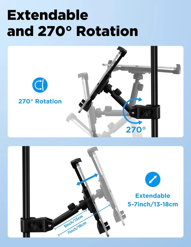 Alt view image 3 of 5 - Tablet Holder for Microphone Stand with Power Bank Clip, iPad Music Stand