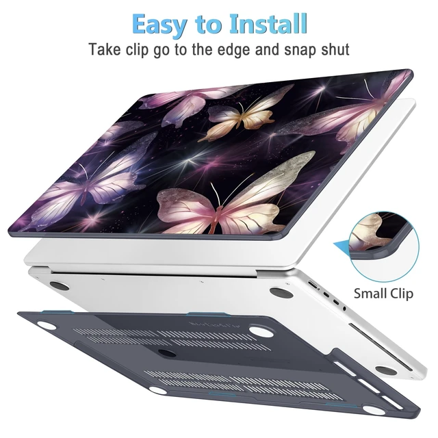Alt view image 3 of 5 - Mektron Case for M5 MacBook Pro 14 inch 2026 Model A3427 A3426 Fit 2025-2021 Model A3434 A3112 M4 A3112 A3401 A3185 M3 A2918 A2992 M2 A2779 M1 A2442 Pro/Max Cover, Glittering Butterfly