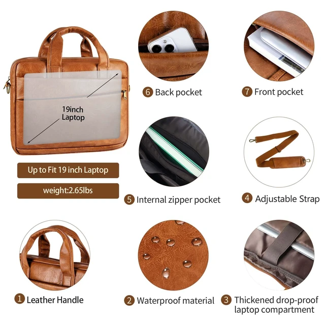 Alt view image 2 of 5 - Faux Leather Messenger Bag for Men 17.3 Inch: Laptop Bag Briefcase Computer Handbags Shoulder Crossbody Bag with Padded Laptop Sleeve for Work College Travel, PU Brown