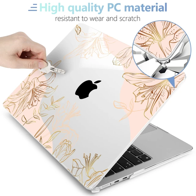 Alt view image 4 of 5 - MEEgoodo for M5/M4/M3/M2 MacBook Air 15 inch Case 2026 2025 2024 2023, Case Fit Model (A3448/A3241/A3114/A2941) for MacBook Air 15.3 inch, Gold Flowers Lilies
