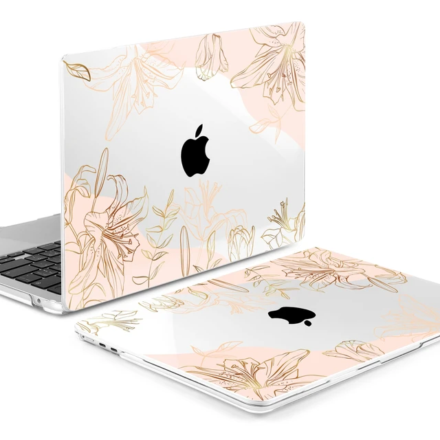 Alt view image 3 of 5 - MEEgoodo for M5/M4/M3/M2 MacBook Air 15 inch Case 2026 2025 2024 2023, Case Fit Model (A3448/A3241/A3114/A2941) for MacBook Air 15.3 inch, Gold Flowers Lilies