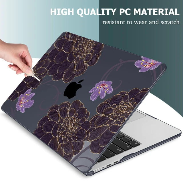 Alt view image 4 of 5 - Mektron for 2026/2025/2024/2023 MacBook Air 15 INCH M5 A3448 /M4 A3241 /M3 A3114 /M2 A2941 Case, Printed Plastic Hard Shell Cover with 15.3" Liquid Retina Display Touch ID, Golden Dahlia Flowers