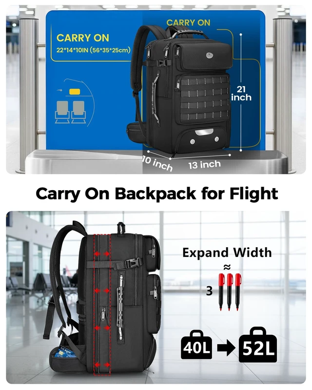 Alt view image 2 of 5 - MATEIN 52L Expandable Travel Backpack with Shoe Compartment & Waist Straps