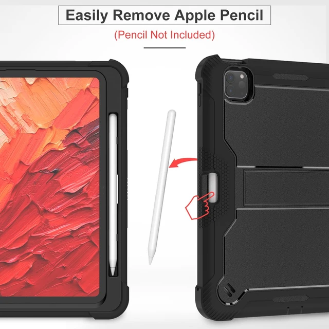 Alt view image 2 of 5 - MAKEIT CASE for ipad Pro 11 Inch Case 2024 M4 with Pencil Holder, Shockproof Premium Smart iPad Case and Kickstand, Support Touch ID and Auto Wake/Sleep, Black