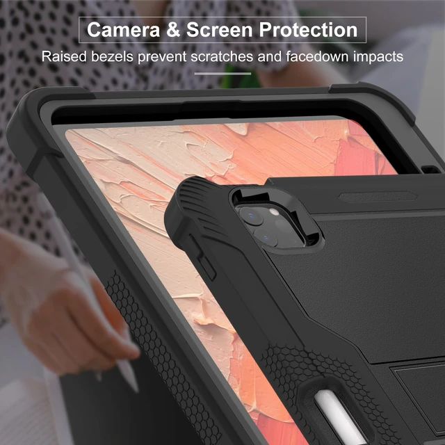 Alt view image 3 of 5 - MAKEIT CASE for ipad Pro 11 Inch Case 2024 M4 with Pencil Holder, Shockproof Premium Smart iPad Case and Kickstand, Support Touch ID and Auto Wake/Sleep, Black