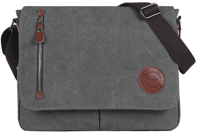 Main image of Mactso Vintage Canvas Messenger Bag for Men Women, 13.5 Inch Laptop Satchel Shoulder Bag with Multiple Pockets, Crossbody Bag for Work Travel College (Grey)