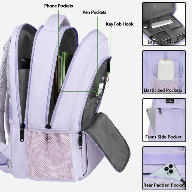 Alt view image 5 of 5 - MATEIN Purple Cute Laptop Backpack for Girls, 15.6 Inch College School Bag