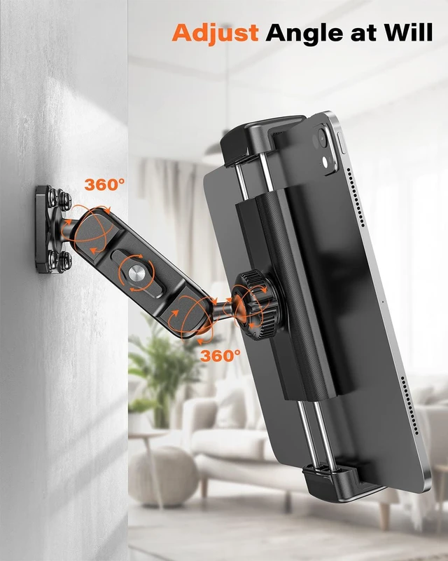 Alt view image 2 of 5 - A2C Heavy Duty Drill Base Tablet Mount for Wall/Truck/Car/Boat, Metal Base & Arm Tri-Pivot Adjustable iPad Wall Mount Compatible with All 4.7-13 Devices