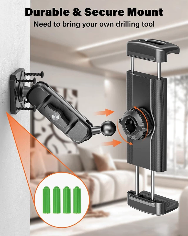 Alt view image 3 of 5 - A2C Heavy Duty Drill Base Tablet Mount for Wall/Truck/Car/Boat, Metal Base & Arm Tri-Pivot Adjustable iPad Wall Mount Compatible with All 4.7-13 Devices