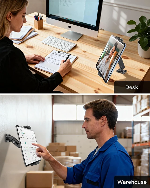 Alt view image 5 of 5 - A2C Heavy Duty Drill Base Tablet Mount for Wall/Truck/Car/Boat, Metal Base & Arm Tri-Pivot Adjustable iPad Wall Mount Compatible with All 4.7-13 Devices