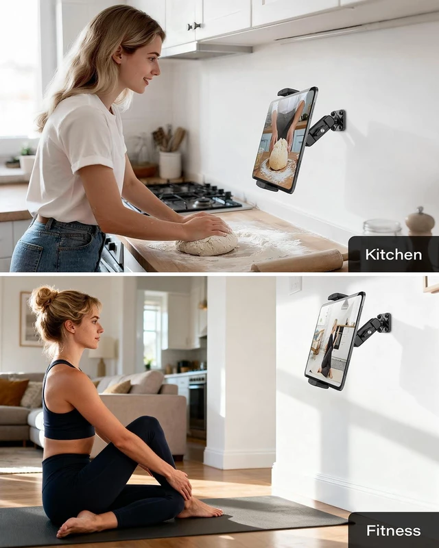 Alt view image 4 of 5 - A2C Heavy Duty Drill Base Tablet Mount for Wall/Truck/Car/Boat, Metal Base & Arm Tri-Pivot Adjustable iPad Wall Mount Compatible with All 4.7-13 Devices