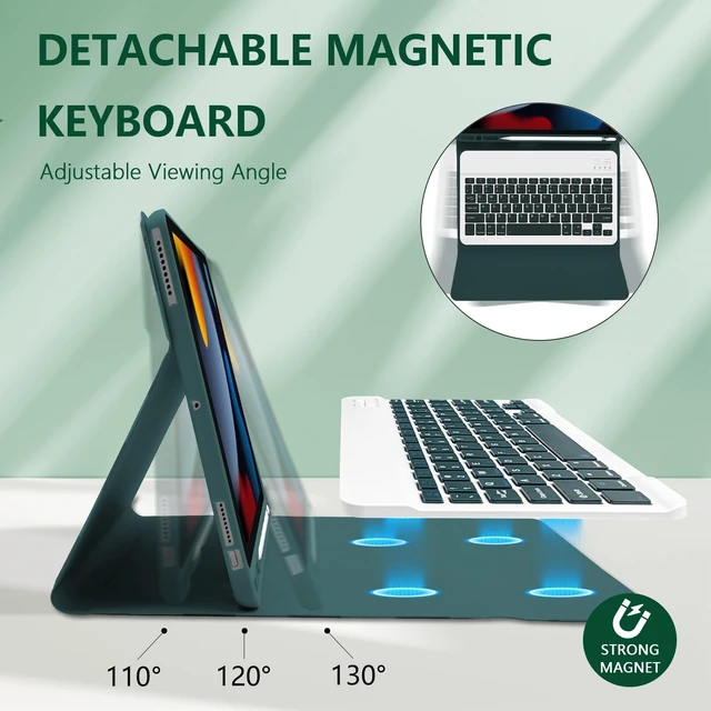 Alt view image 3 of 5 - Mewealth Keyboard Case for iPad 9th / 8th / 7th Generation 10.2 Inch with Pencil Holder, Detachable Keyboard Cover for iPad Pro 10.5" / iPad Air 3rd, Checkered Plaid White-Green