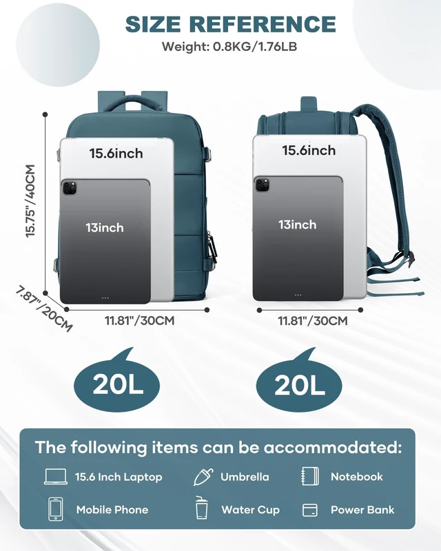 Alt view image 3 of 5 - coowoz Travel Backpack Carry On for Women Man Gym Backpack with Laptop Compartment Mochila de Viaje Teacher Personal Item Backpacks Airplane Accessories Must Haves Peacock Blue,20L