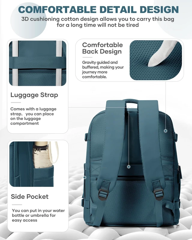 Alt view image 4 of 5 - coowoz Travel Backpack Carry On for Women Man Gym Backpack with Laptop Compartment Mochila de Viaje Teacher Personal Item Backpacks Airplane Accessories Must Haves Peacock Blue,20L