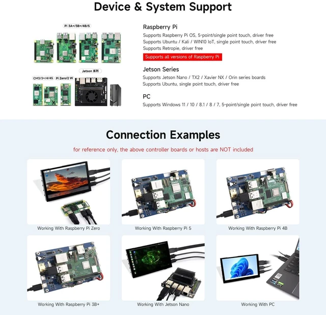 Alt view image 4 of 5 - waveshare 5inch High-Brightness Touch Screen, Compatible with Raspberry Pi 5/4B/3B/Zero/Zero W/Zero 2W/Pico/Pico W/Pico WH, Supports Windows 11/10/8.1/8/7 & Jetson Nano, Narrow-Bezel Resistive Touch