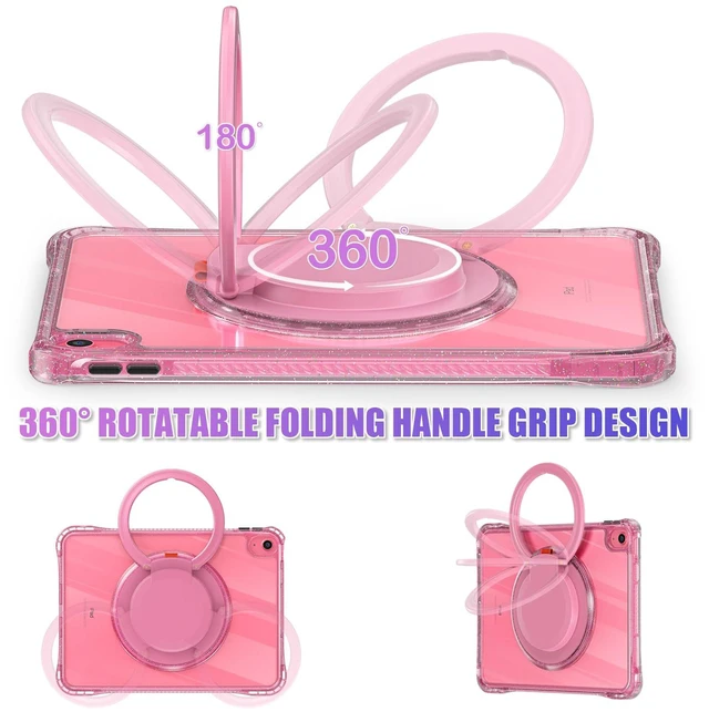 Alt view image 2 of 5 - MEEgoodo Case for iPad A16 11th Generation 11 inch 2025, Cover for iPad 10th Generation 2022, Glitter Tablet Cases with Soft TPU & Transparent PC & Rotating Stand for Kids, Pink