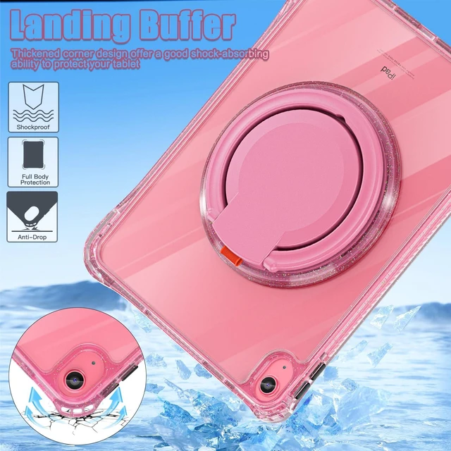 Alt view image 5 of 5 - MEEgoodo Case for iPad A16 11th Generation 11 inch 2025, Cover for iPad 10th Generation 2022, Glitter Tablet Cases with Soft TPU & Transparent PC & Rotating Stand for Kids, Pink