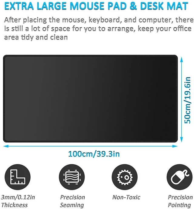 Alt view image 2 of 5 - LL-COEUR Black XXL Computer Mouse Pad 39.3x19.6x0.12inch, Oversized Keyboard Mousepad with Anti-Slip Base for Gaming, Home, Office (39.3"x19.6"x0.12")