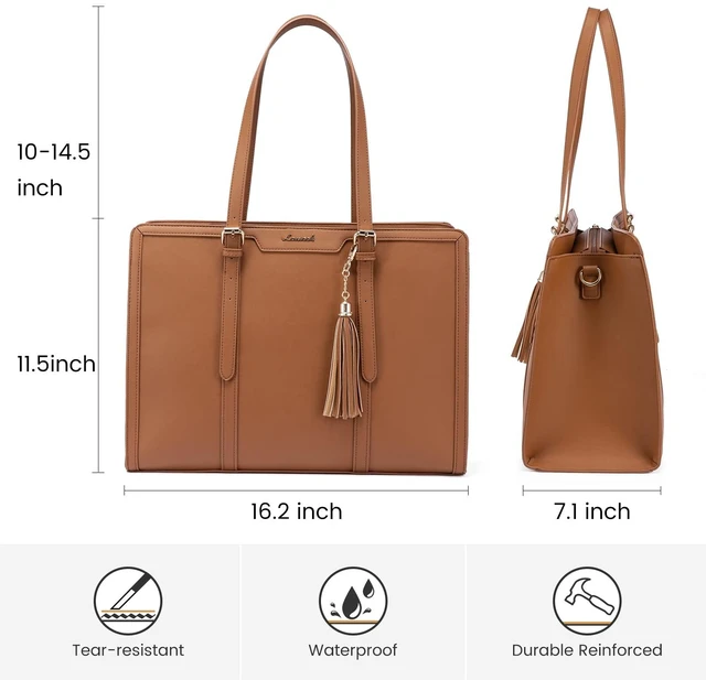 Alt view image 4 of 5 - LOVEVOOK Laptop Bag for Women 15.6 inch Lightweight PU Laptop Tote, Large Capacity Computer Bag with Clutch Purse for Business, Work, Office, Travel, School, Casual (Brown & Leather)