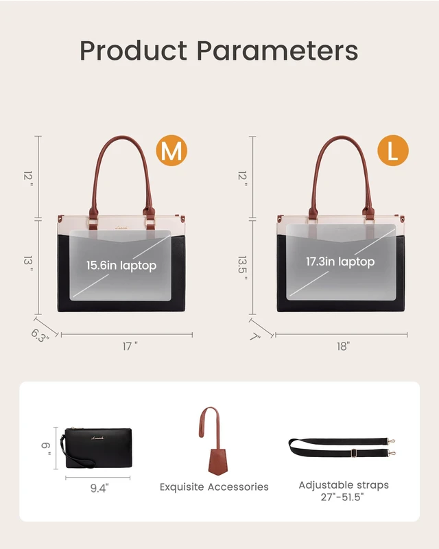 Alt view image 5 of 5 - LOVEVOOK Laptop Bag for Women, 2-in-1 Tote Purse with Clutch & Cup Holder, Waterproof Briefcase for Work Travel, Large Capacity Structured Work Bag 15.6 Inch, Black-Beige-Brown