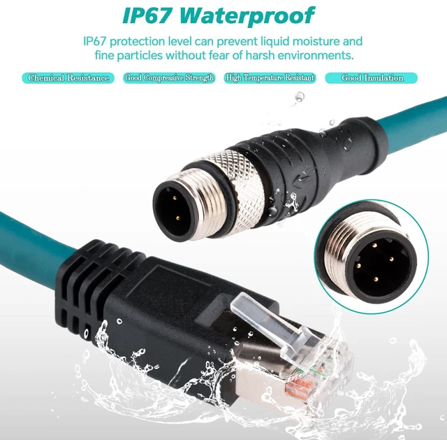 Alt view image 2 of 5 - Lonlonty M12 to RJ45 Cat6 Industrial Ethernet Cable,Automation Systems Interconnect M12 4 Pin D Code Male to RJ45 Male Shielded Cable Assembly, 10Gbps Cat6 SFTP 26 AWG 3M/9.8Ft