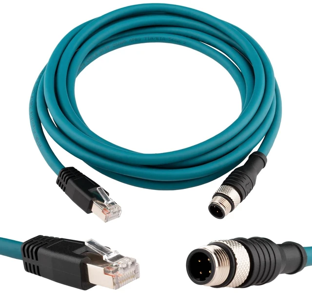Main image of Lonlonty M12 to RJ45 Cat6 Industrial Ethernet Cable,Automation Systems Interconnect M12 4 Pin D Code Male to RJ45 Male Shielded Cable Assembly, 10Gbps Cat6 SFTP 26 AWG 3M/9.8Ft