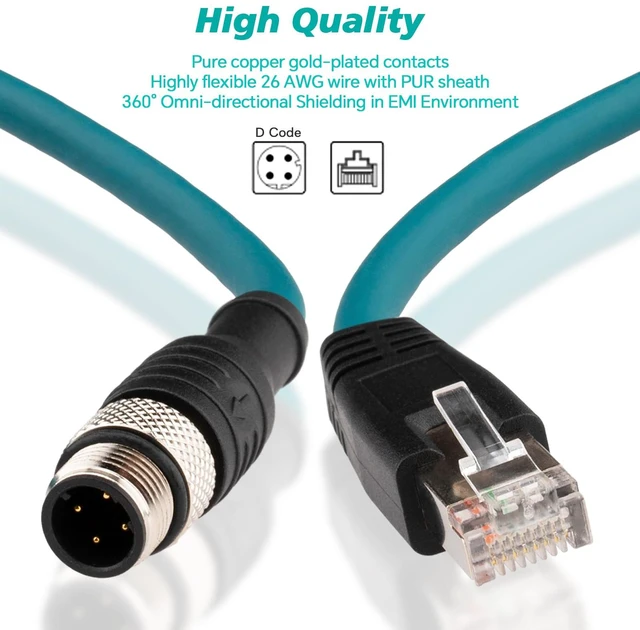 Alt view image 5 of 5 - Lonlonty M12 to RJ45 Cat6 Industrial Ethernet Cable,Automation Systems Interconnect M12 4 Pin D Code Male to RJ45 Male Shielded Cable Assembly, 10Gbps Cat6 SFTP 26 AWG 3M/9.8Ft