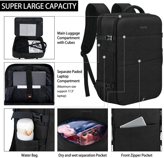Alt view image 4 of 5 - Lubardy Travel Backpack for Men Women 40L Flight Approved Carry on Backpack