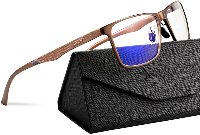 Main image of ANYLUV Blue Light Glasses Men, Relieve Eyestrain and Eye Protection, Al-Mg Metal Computer Blue Light Blocking Glasses Clear Brown