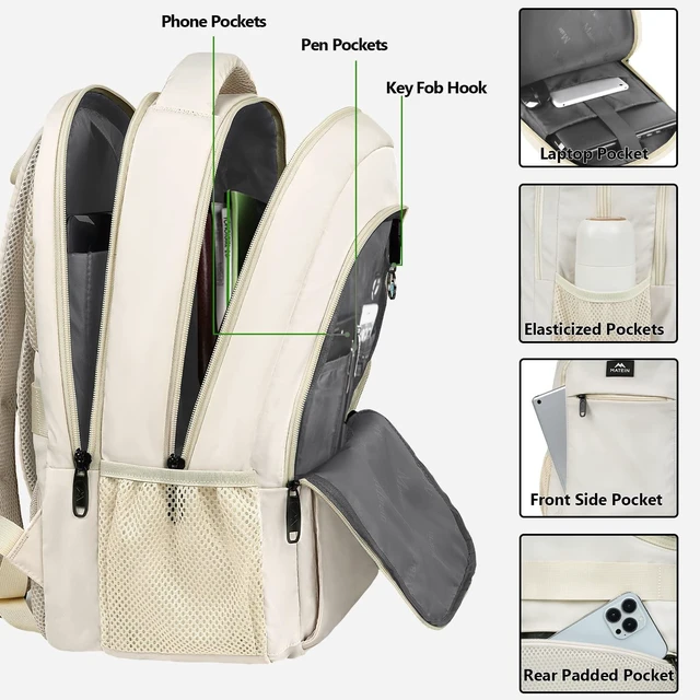 Alt view image 2 of 5 - MATEIN Beige Women Backpack for Work, 15.6 Inch Slim Travel Laptop Bag