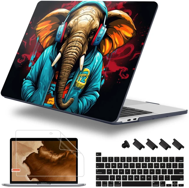Main image of Lepeoac Case for MacBook Pro 13 inch Case M2 2022-2016 A2338 M1 A2251 A2289 A2159 A1989 A1708 A1706, Plastic Hard Shell + Keyboard Cover + Dust Plug, Elephant Hoodie