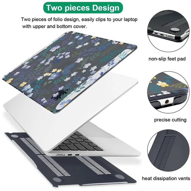 Alt view image 3 of 5 - LCMOCICO Compatible with MacBook Air 13 inch Case M5 A3449 2026 2025 2024 2023 2022 M4 A3240 M3 A3113 M2 A268, Pattern Plastic Hard Shell Cover for MacBook Air 13.6 inch Case 2026, Wild Flowers Black