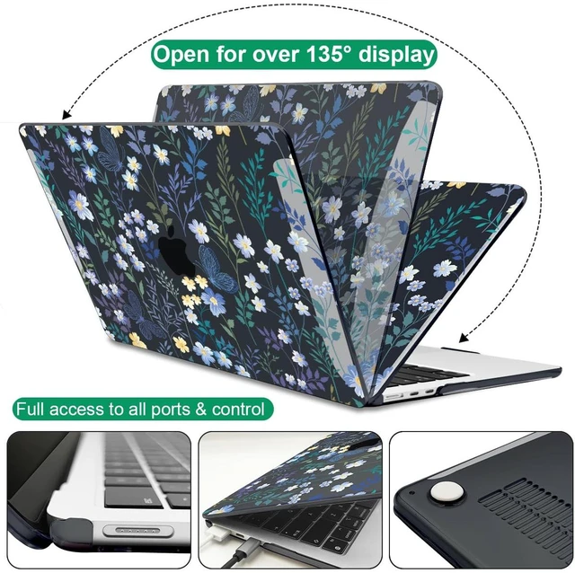 Alt view image 5 of 5 - LCMOCICO Compatible with MacBook Air 13 inch Case M5 A3449 2026 2025 2024 2023 2022 M4 A3240 M3 A3113 M2 A268, Pattern Plastic Hard Shell Cover for MacBook Air 13.6 inch Case 2026, Wild Flowers Black