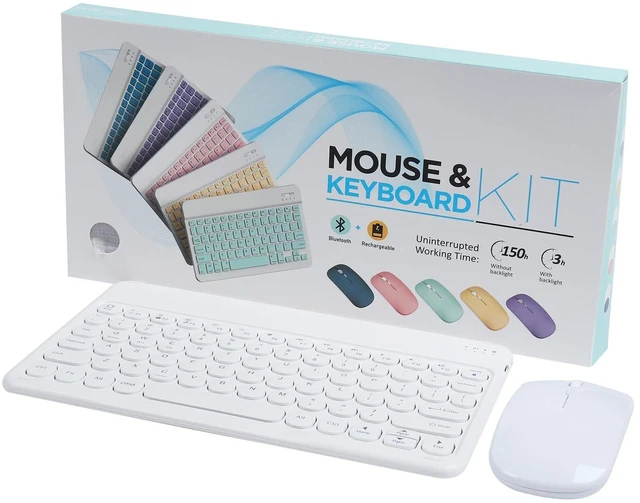 Main image of Bluetooth Keyboard and Mouse Combo for iPad - 9.72" Rechargeable Wireless Keyboard & Mouse, Type-C Charging, Perfect for On-The-Go Professionals (White)
