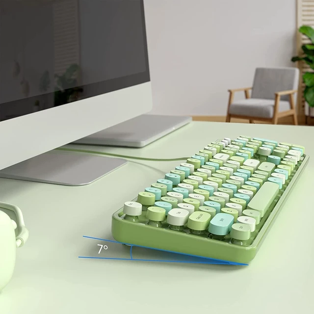 Alt view image 4 of 5 - KNOWSQT Wired Computer Keyboard - Green Colorful Retro Full Size Round Keycaps Plug and Play Typewriter Cute Keyboards for Windows, Laptop, PC, Desktop, Computer