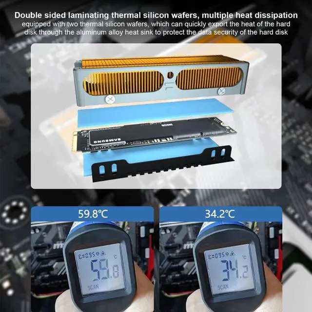 Alt view image 4 of 5 - M.2 2280 SSD Heatsink - Pure Copper Heat Sink Fins with 58 Exhaust Vents & PWM Intelligent Fan for Low Noise Cooling