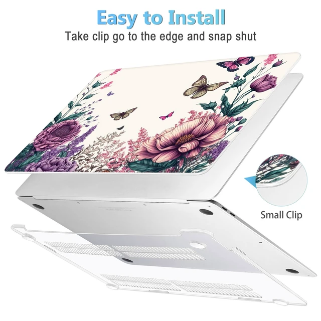 Alt view image 3 of 5 - Mektron Case for MacBook Air 13 inch M1 A2337 A2179 A1932,Hard Cover 2018-2021 Air 13-inch with Touch ID, Exclusively Designed Protective Shell with Screen Protector,Butterfly Flower C077